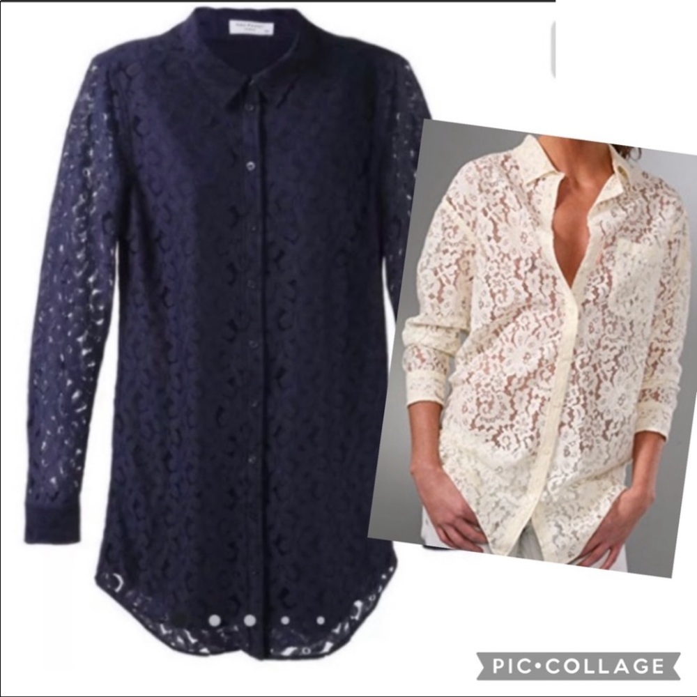 Equipment black lace and silk button down